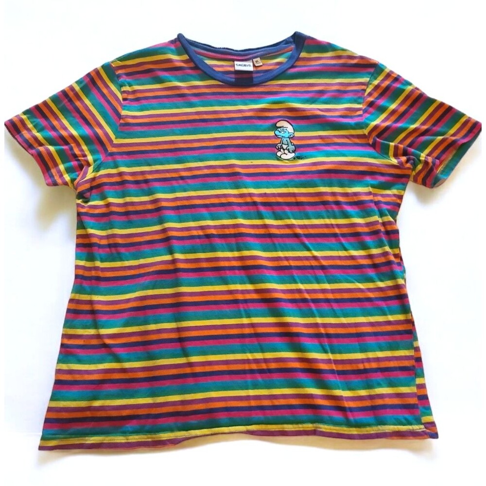 THE SMURFS Men's Size XL Grumpy Rainbow Embroidered Graphic T-Shirt